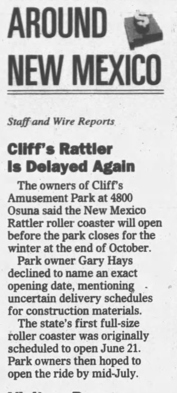 Cliff's Rattler Is Delayed Again