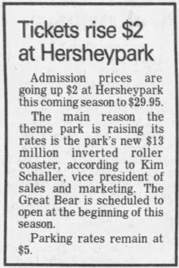 Tickets rise $2 at Hersheypark