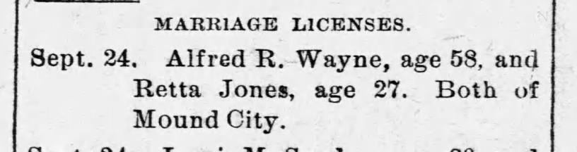 A.R. Wayne & Rettie Jones Marriage