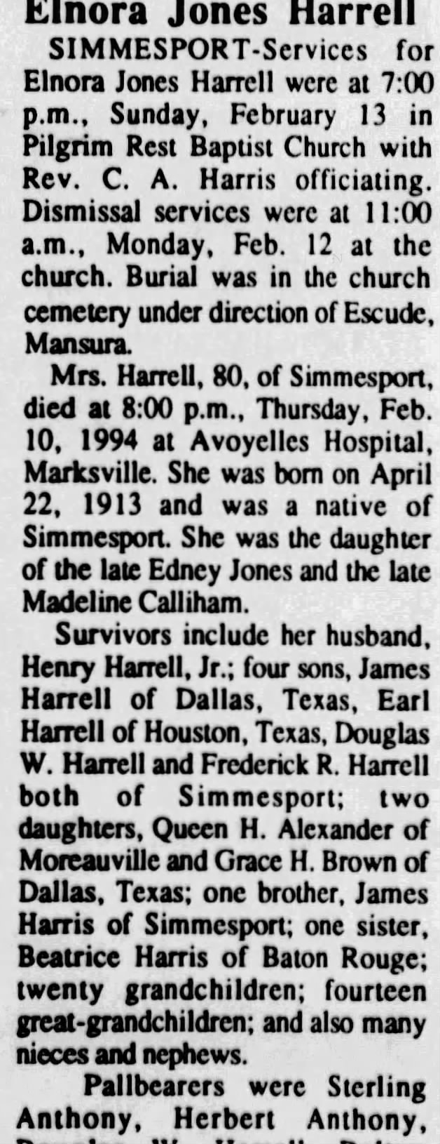 Obituary for Elnora Jones Harrell