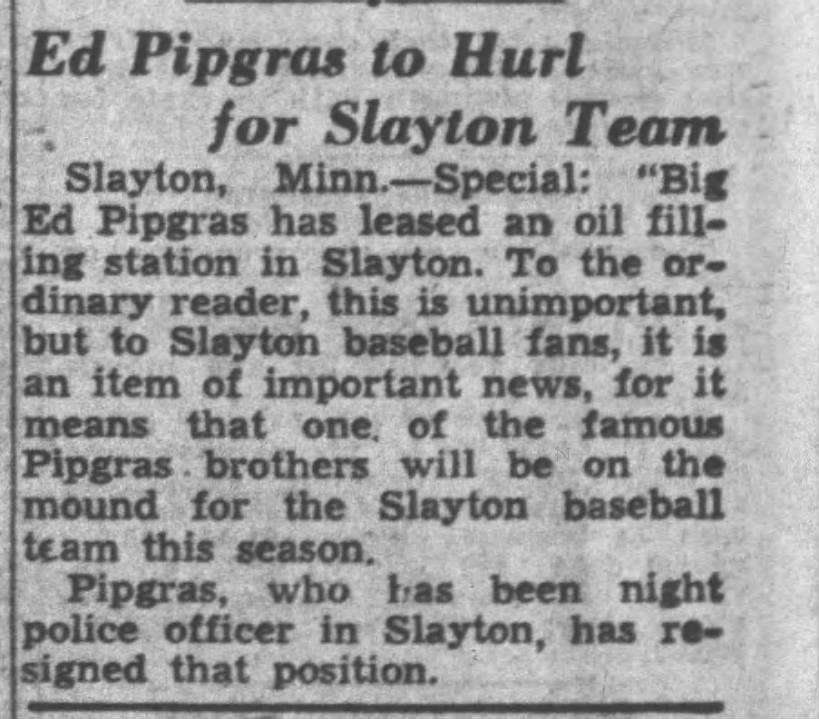 Ed Pipgras to hurl for Slayton (MN) team