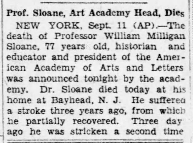 Prof. Sloane, Art Academy Head, Dies
