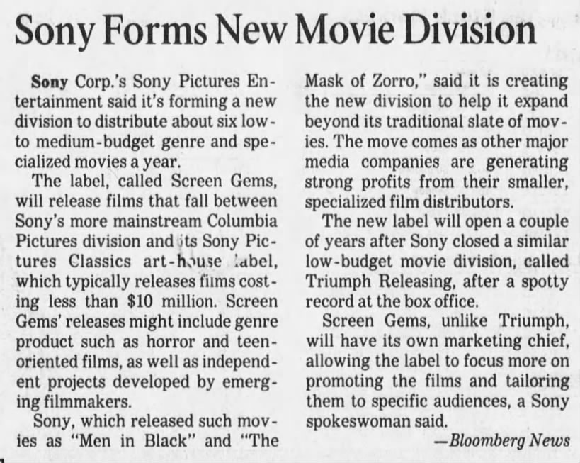 Sony Forms New Movie Division