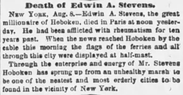 Death of Edwin A. Stevens