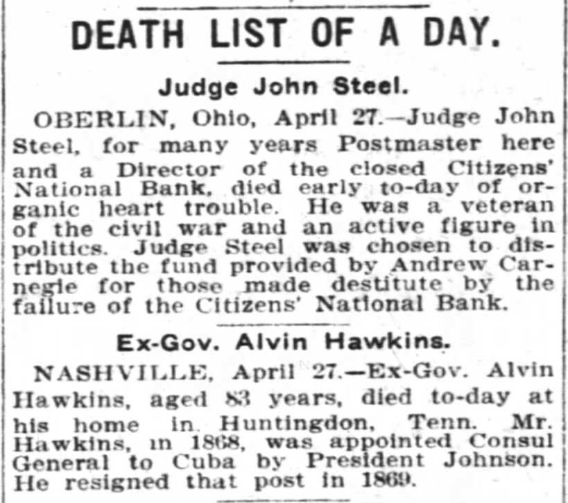 Death List of a Day: Ex-Gov. Alvin Hawkins