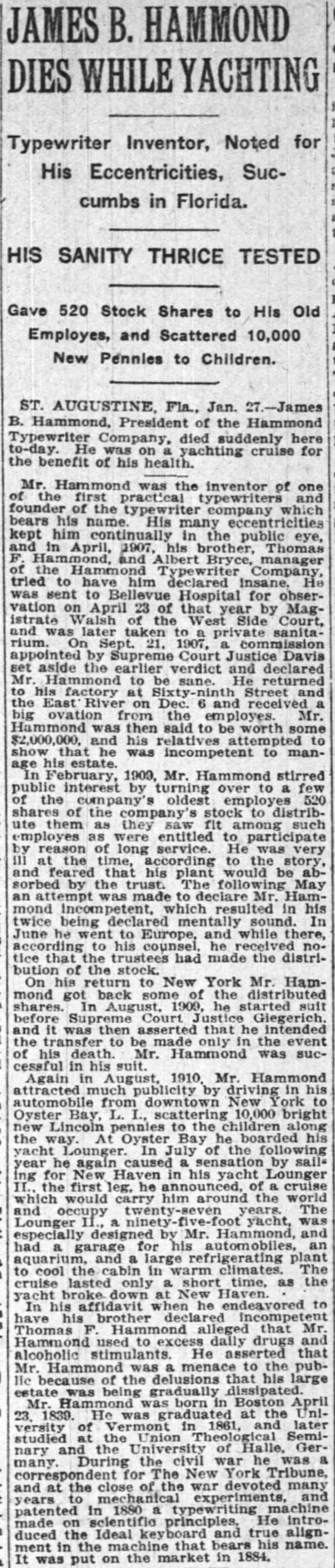 James B. Hammond Dies While Yachting