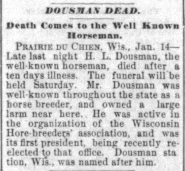 Dousman Dead: Death Comes to the Well Known Horseman