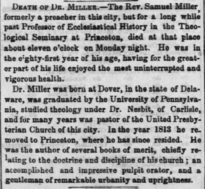 Death of Dr. Miller