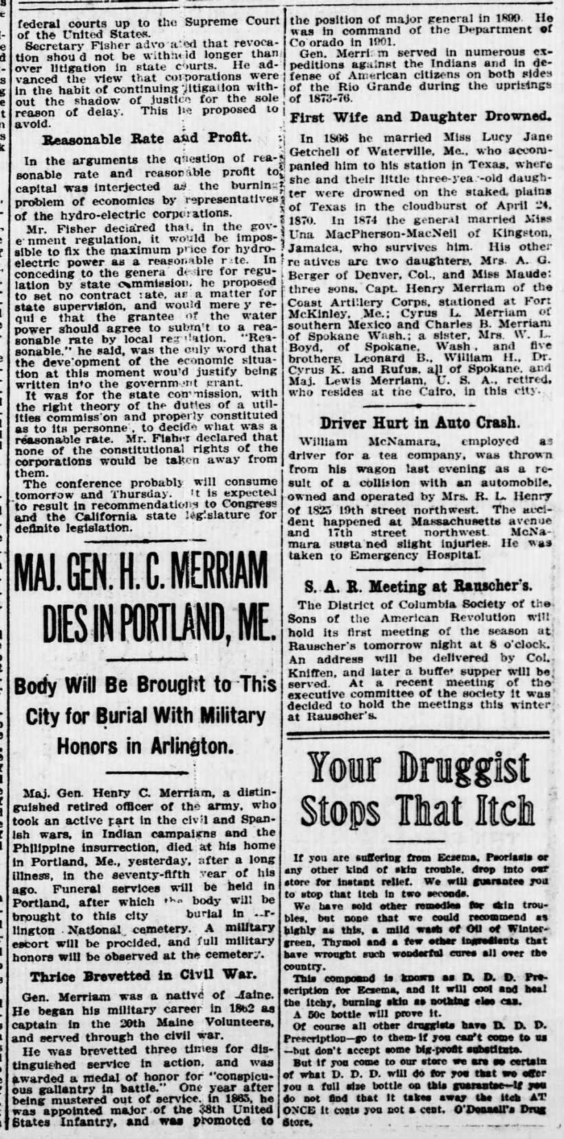 Maj. Gen. H. C. Merriam Dies in Portland, ME
