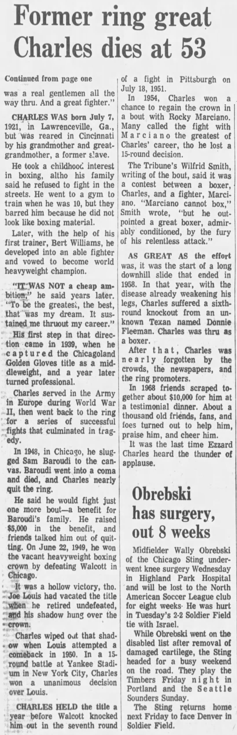 Ezzard Charles, boxing's 'Quiet Tiger,' dies at 53 (part 2)