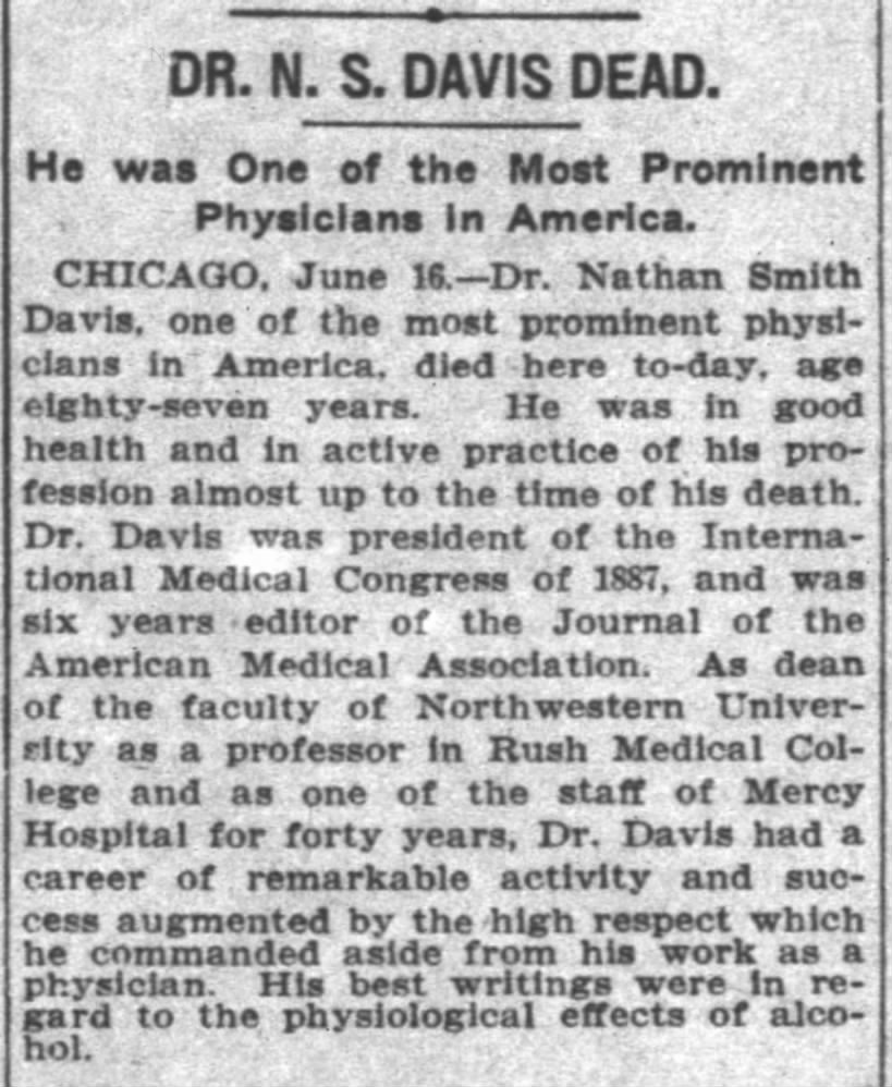 Dr. N. S. Davis Dead