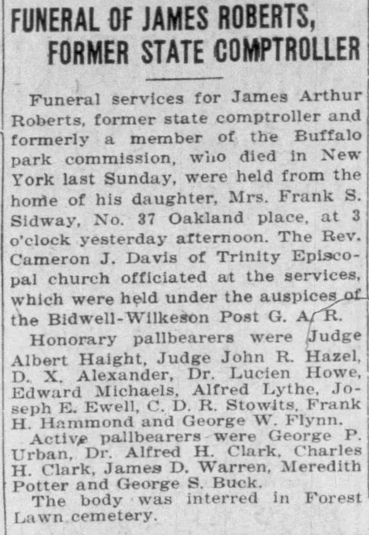 Funeral of James Roberts, Former State Comptroller