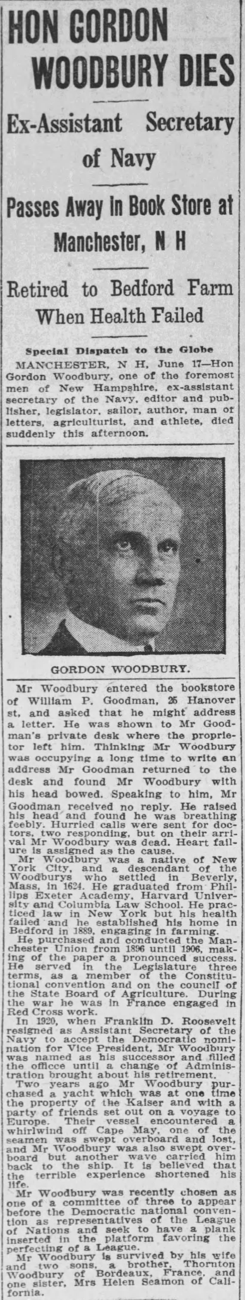 Hon Gordon Woodbury Dies