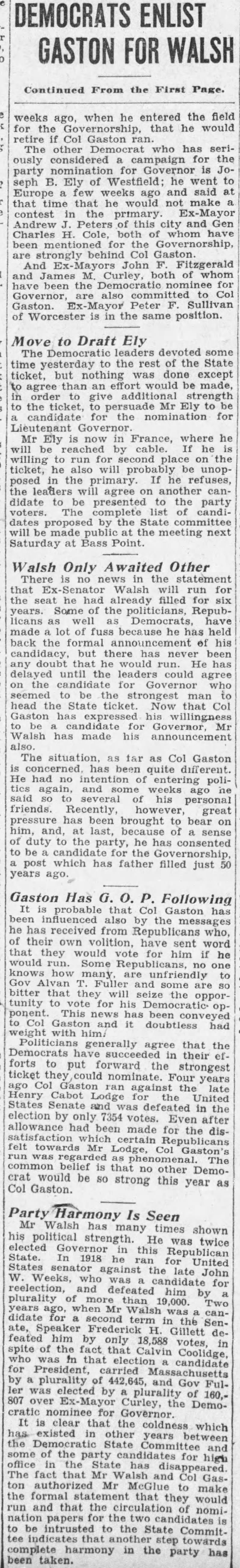 Democrats Enlist Gaston For Walsh (part 2)