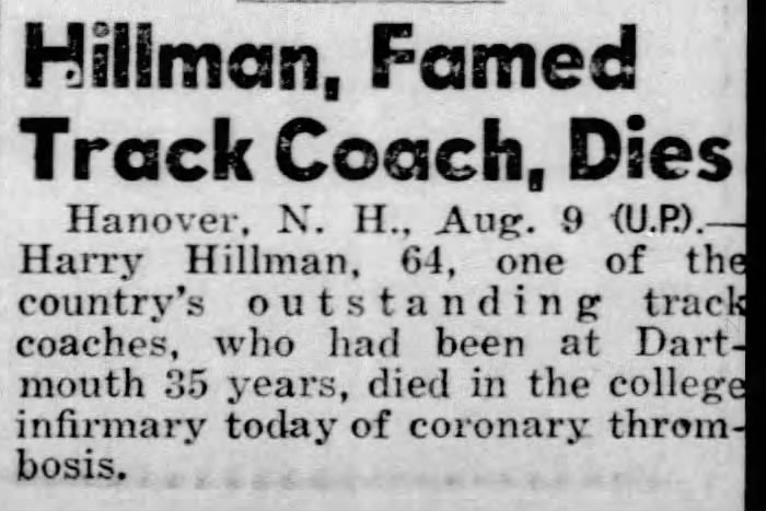 Hillman, Famed Track Coach, Dies