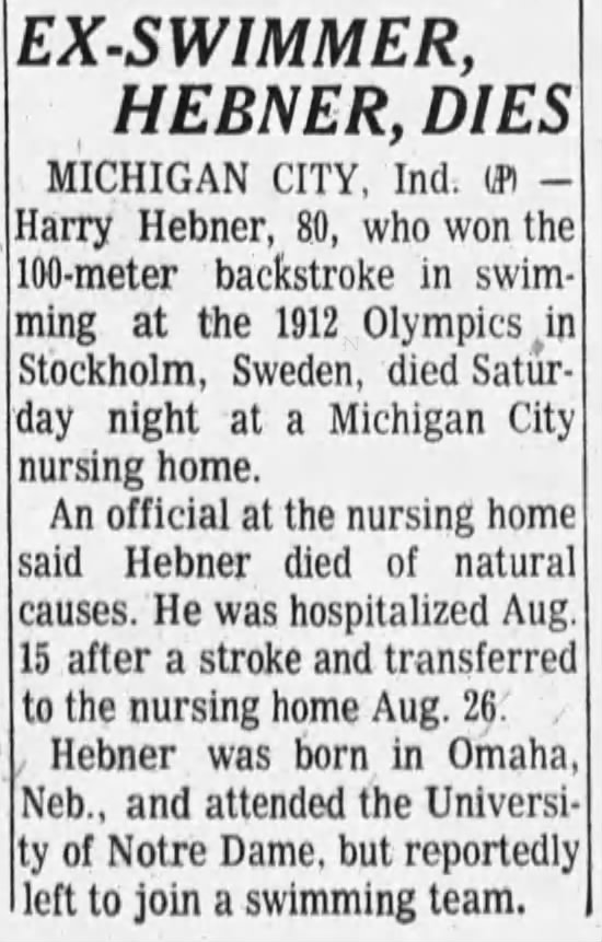 Ex-Swimmer, Hebner, Dies