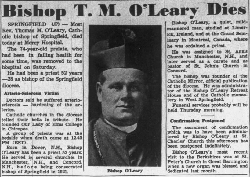 Bishop T. M. O'Leary Dies