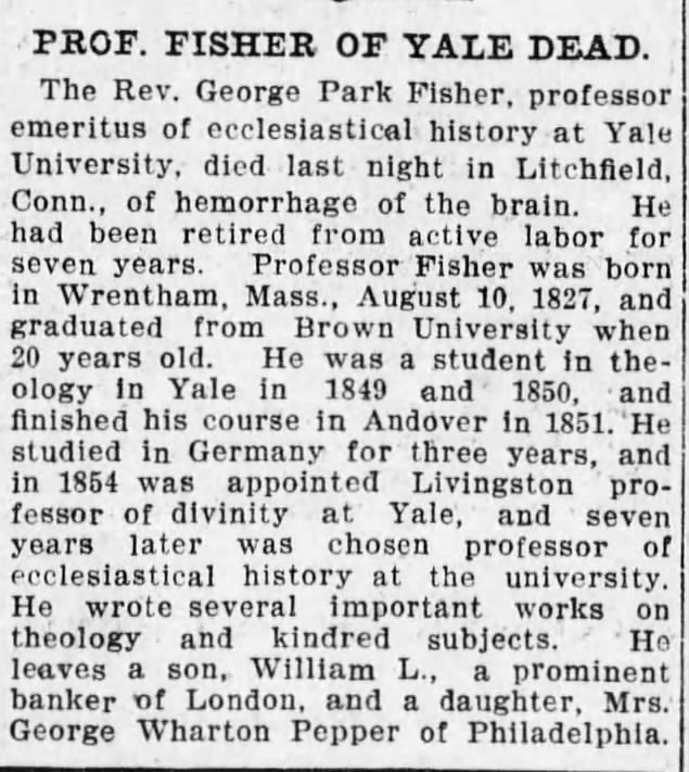 Prof. Fisher of Yale Dead