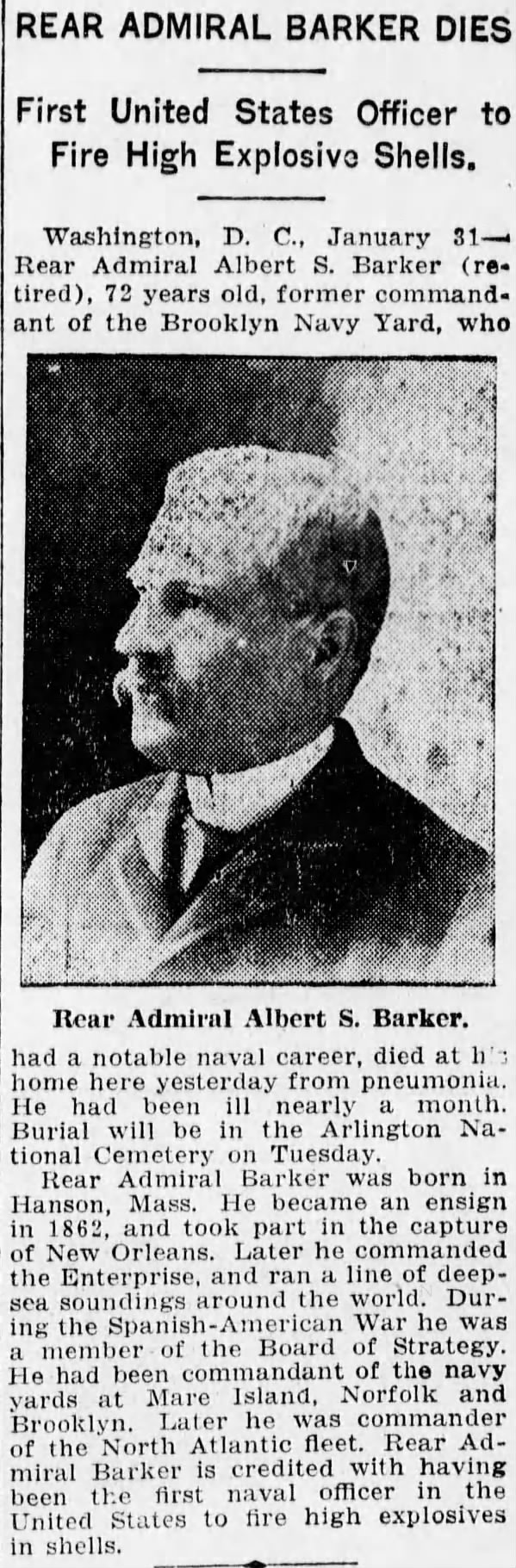 Rear Admiral Barker Dies