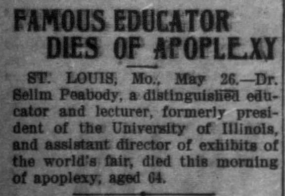 Famous Educator Dies of Apoplexy