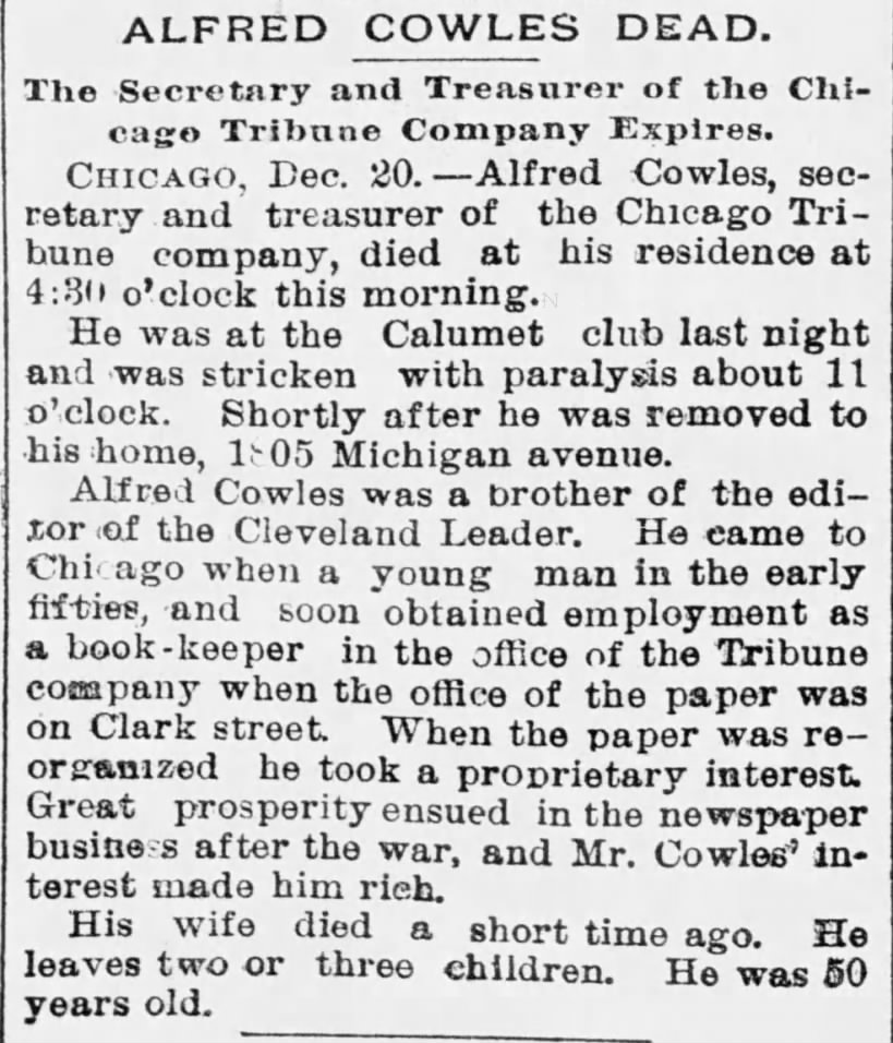 Alfred Cowles Dead