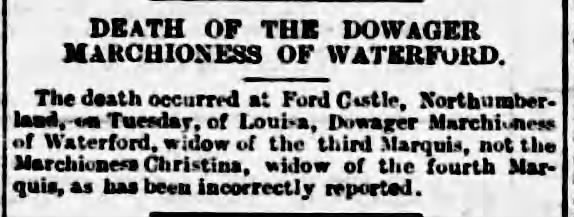 Death of the Dowager Marchioness of Waterford