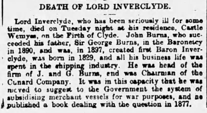 Death of Lord Inverclyde