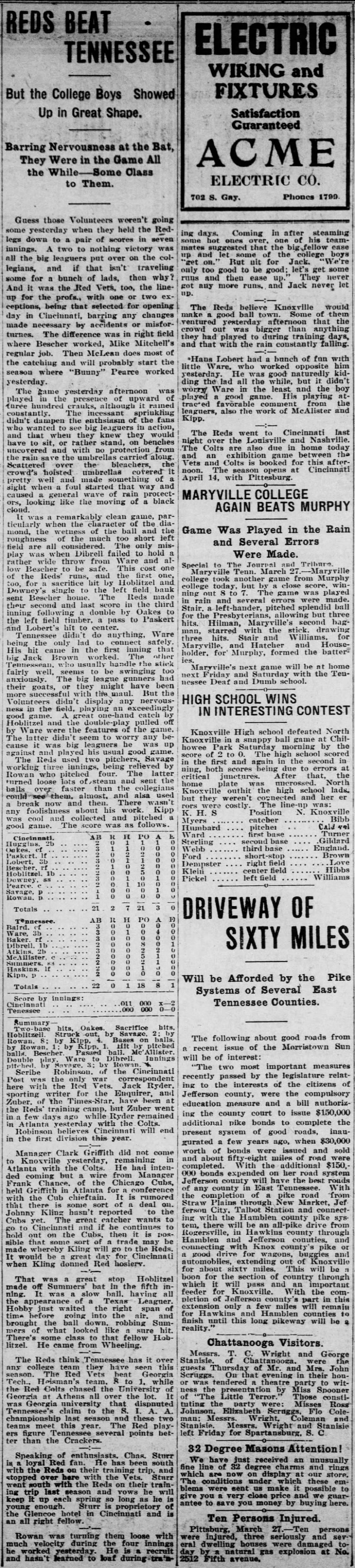 1909 - Cincinnati Reds defeat UT in exhibition game