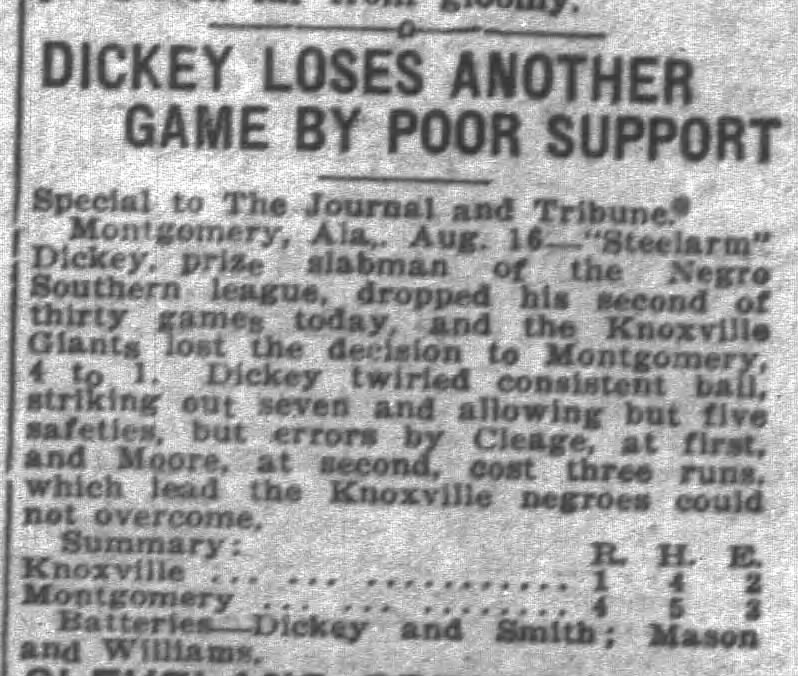 1920 - Knoxville Giants lose to Montgomery in Montgomery, 1-4