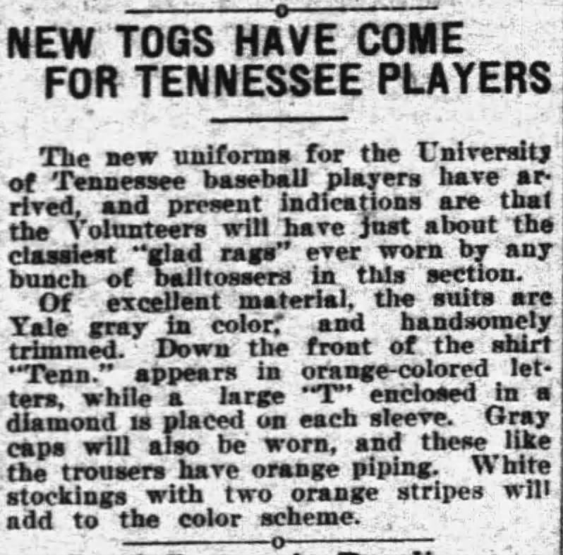 1912 - New Uniforms for UT baseball