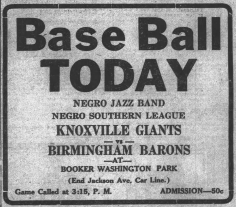 1920 - 1920JUL07 - advertisement for Knoxville Giants vs Birmingham Barons