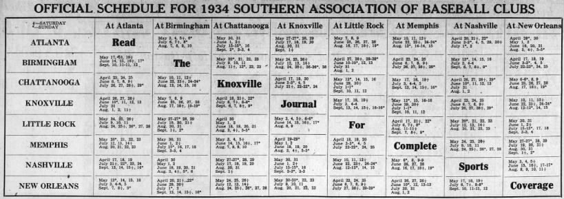 1934 Southern Association Schedule