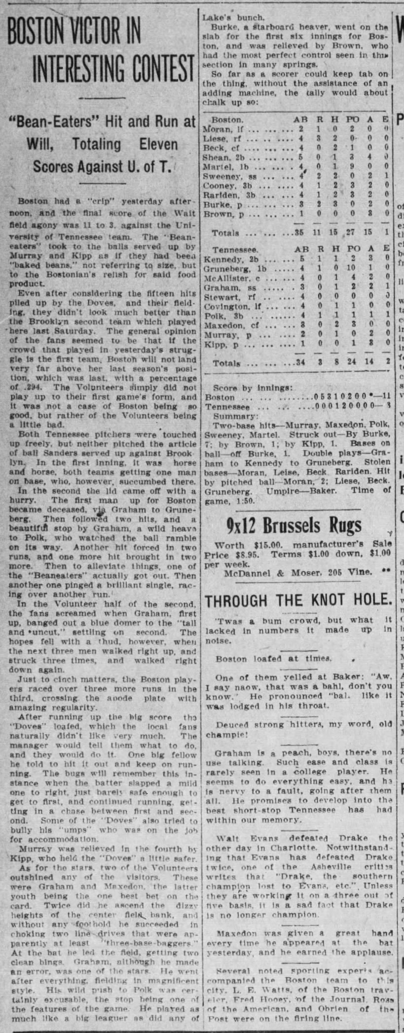 1910 - Boston defeats UT, 11-3, in exhibition match