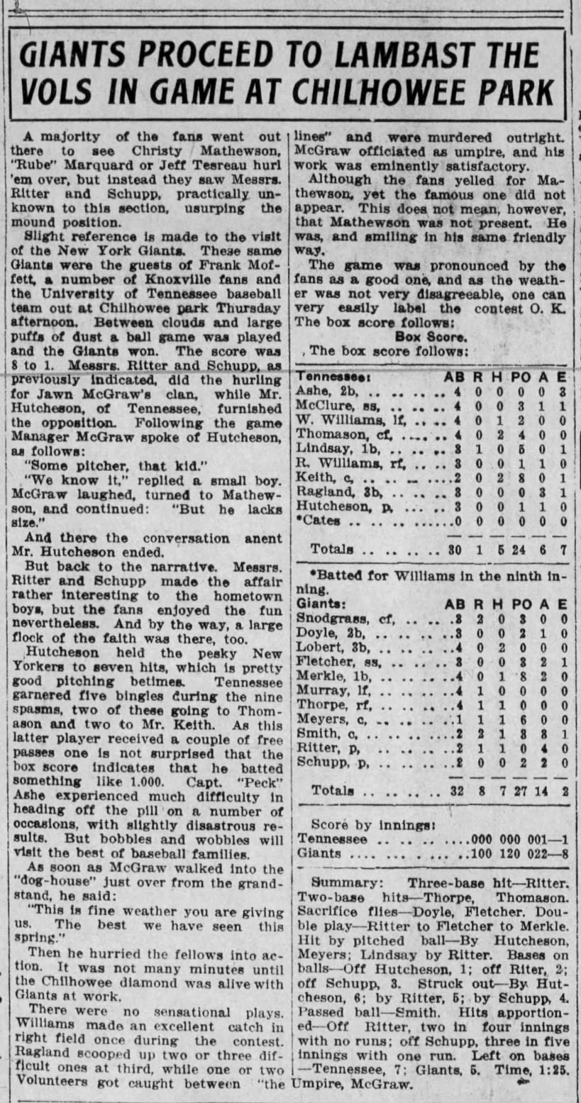 1915 - Giants drop UT 8-1