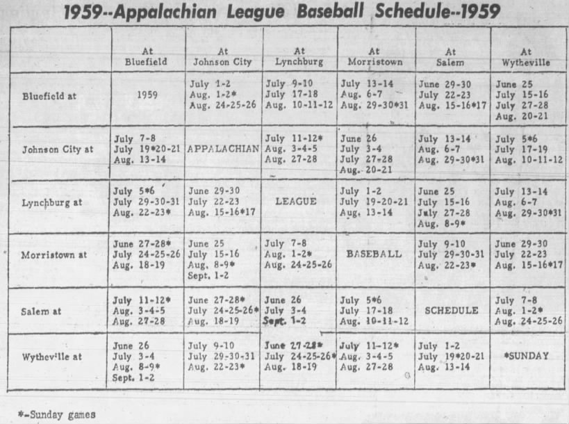 1959 Appalachian League schedule