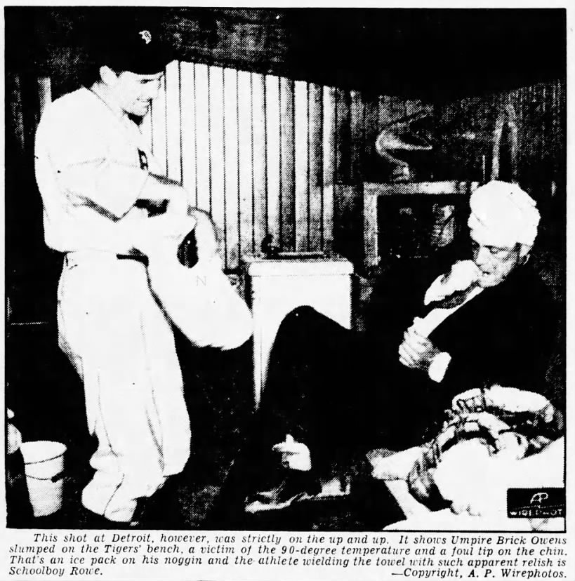 1937JUL12 - Umpire Brick Owens out of game by a foul tip