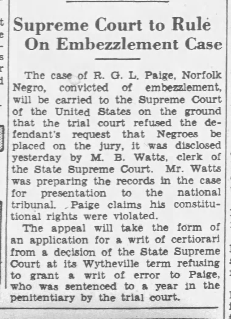 US Supreme Court to Rule on RGL Paige’s Case—-1936