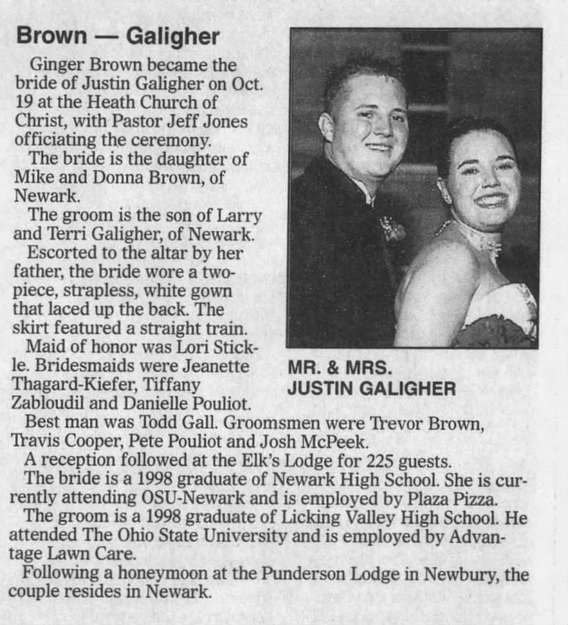 Justin Galigher & Ginger Brown wed Feb 2003