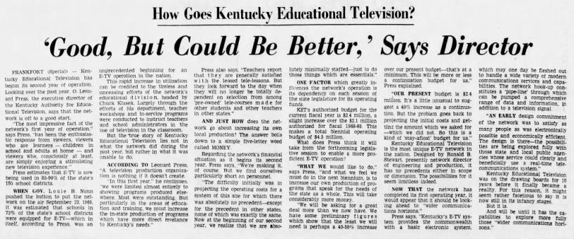 How Goes Kentucky Educational Television? 'Good, But Could Be Better,' Says Director