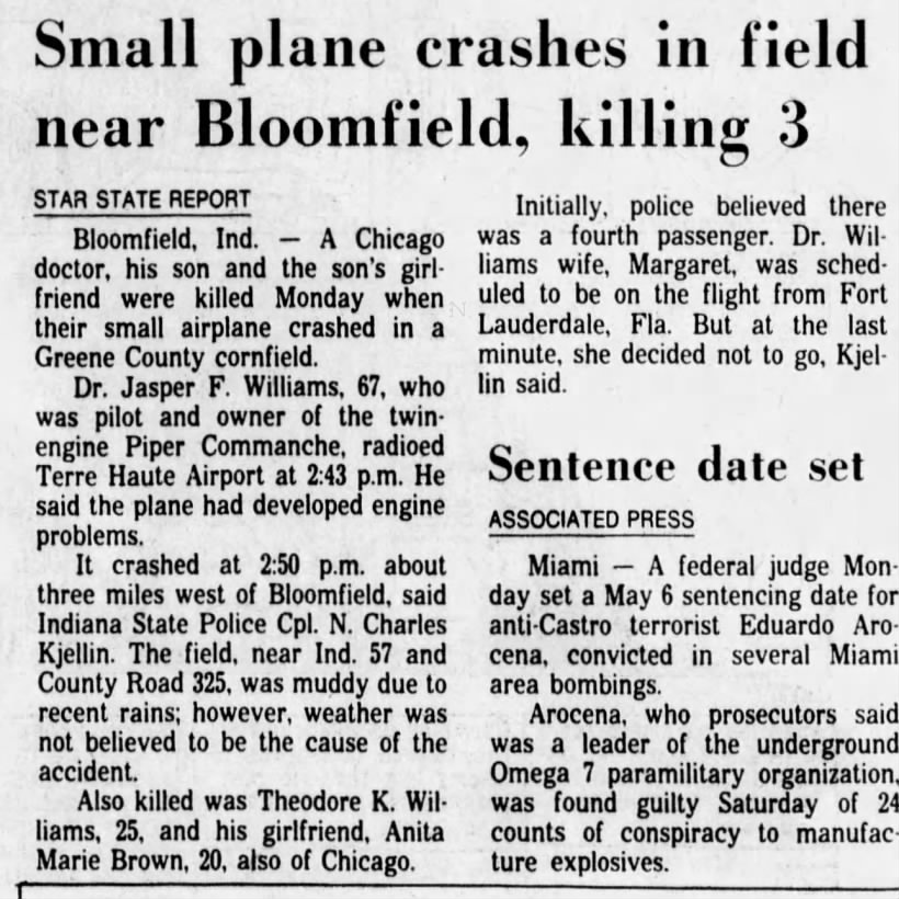 Small plane crashes in field near Bloomfield, killing 3