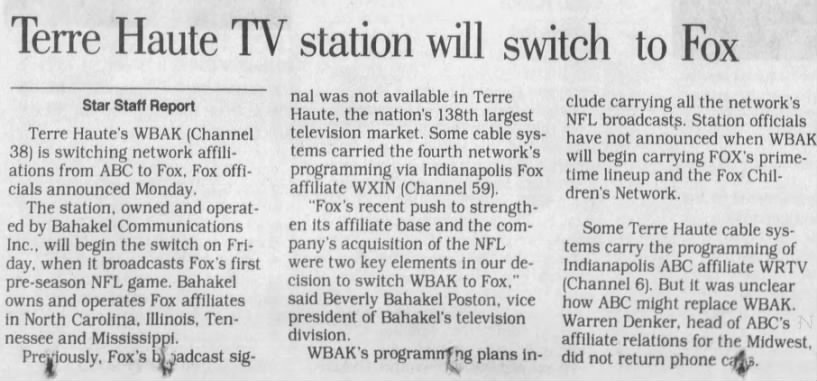 Terre Haute TV station will switch to Fox