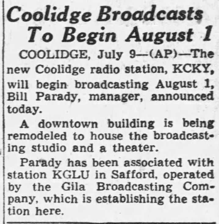 Coolidge Broadcasts To Begin August 1