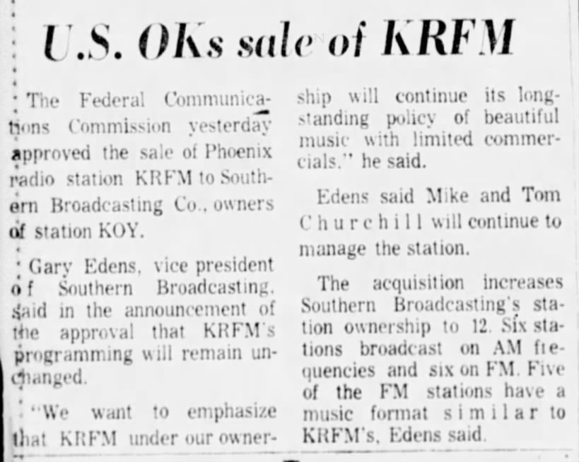 U.S. OKs sale of KRFM