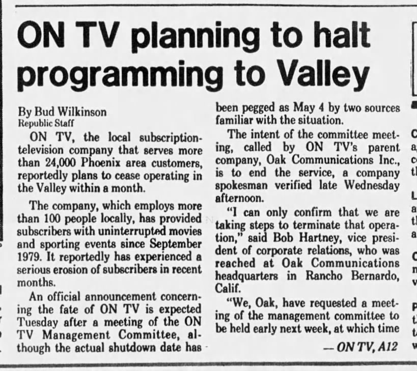 ON TV planning to halt programming to Valley