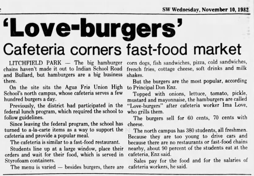 'Love-burgers': Cafeteria corners fast-food market