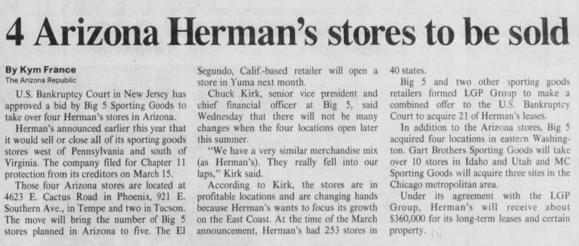 4 Arizona Herman's stores to be sold