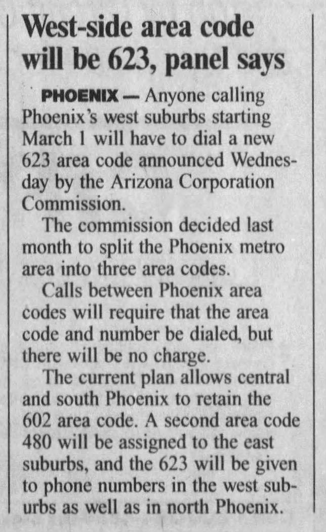 West-side area code will be 623, panel says