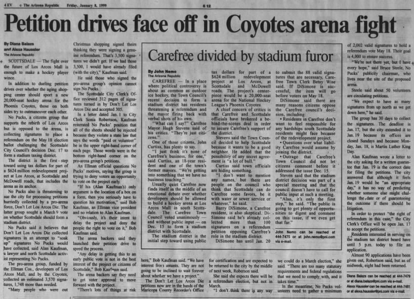 Petition drives face off in Coyotes arena fight