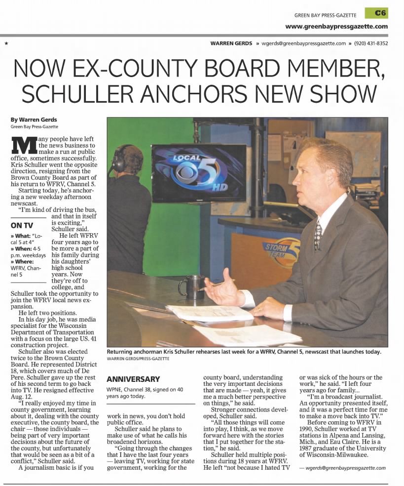 Now ex-county board member, Schuller anchors new show