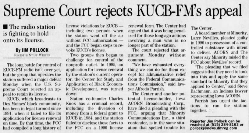 Supreme Court rejects KUCB-FM's appeal